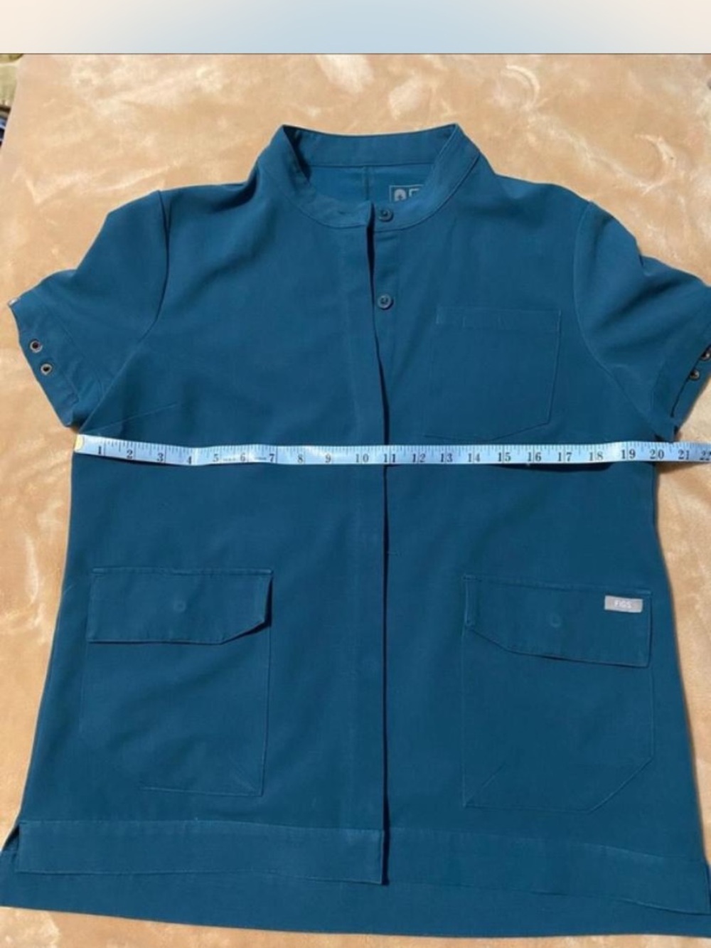 Figs Caribbean Short-Sleeve Button-Front Medical Top Sz S